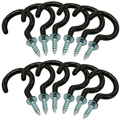 KINGLAKE 12 Pcs Screw-in Eye Hooks (HJ8U) Black, Plastic-Coated Steel Ceiling Hooks for C KINGLAKE 12 Pcs Screw-in Eye Hooks (HJ8U) Black, Plastic-Coated Steel Ceiling Hooks for C