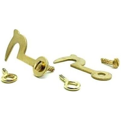 Dzina 2 x Side Hooks & Eyes 35MM Cupboard Door Catch Box Dolls House Latch & Screws Dzina 2 x Side Hooks & Eyes 35MM Cupboard Door Catch Box Dolls House Latch & Screws