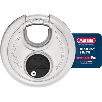 ABUS Diskus 20/70 Heavy Duty Stainless Steel Disk Padlock - Rustproof Circle Sto ABUS Diskus 20/70 Heavy Duty Stainless Steel Disk Padlock - Rustproof Circle Sto