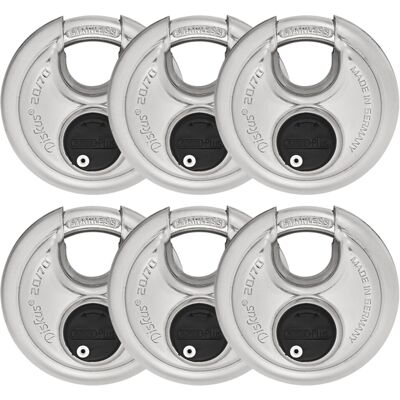 6 Pack ABUS Diskus 20/70 Heavy Duty Stainless Steel Disk Padlock - Rustproof Sto 6 Pack ABUS Diskus 20/70 Heavy Duty Stainless Steel Disk Padlock - Rustproof Sto