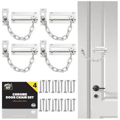 SOL 4pk Chrome Door Chain Kit Restrictor for Front Door Heavy Duty Safety Chain SOL 4pk Chrome Door Chain Kit Restrictor for Front Door Heavy Duty Safety Chain
