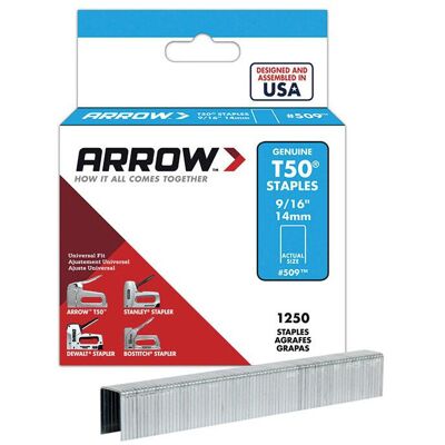 Arrow T50 Staples 14mm 9/16'' 1250pk Arrow T50 Staples 14mm 9/16'' 1250pk