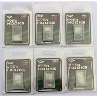 NGT 120 Barbless Eyed Hooks size 8,10,12,14,16,18 carp/coarse fishing NGT 120 Barbless Eyed Hooks size 8,10,12,14,16,18 carp/coarse fishing