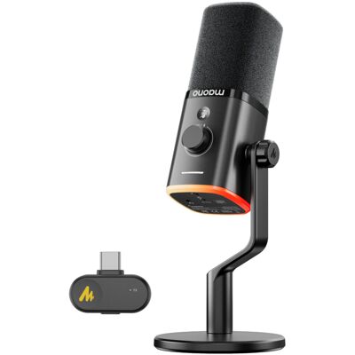 MAONO PD100W Wireless Gaming Microphone, 2.4GHz Wireless & USB Dynamic Mic with MAONO PD100W Wireless Gaming Microphone, 2.4GHz Wireless & USB Dynamic Mic with