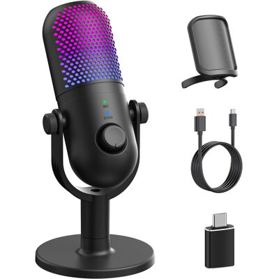 GUEVWES USB Microphone for PC Gaming: Condenser Microphone RGB with Stand Mic GUEVWES USB Microphone for PC Gaming: Condenser Microphone RGB with Stand Mic