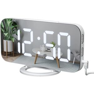 Unbranded (White) Digital Alarm Clock Desktop Mirror Surface Clock With Dual Usb Led Displ Unbranded (White) Digital Alarm Clock Desktop Mirror Surface Clock With Dual Usb Led Displ