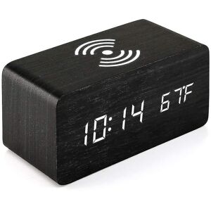 Unbranded (Ebony) Wooden Digital Alarm Clock With Wireless Charging, 3 Alarms Led Display, Unbranded (Ebony) Wooden Digital Alarm Clock With Wireless Charging, 3 Alarms Led Display,