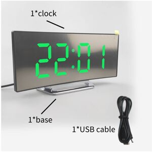 DINAMR (Green) Curved Led Digital Alarm Clock Usb Temperature Mirror Display Snooze Bed DINAMR (Green) Curved Led Digital Alarm Clock Usb Temperature Mirror Display Snooze Bed