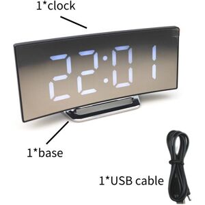 DINAMR (White) Curved Led Digital Alarm Clock Usb Temperature Mirror Display Snooze Bed DINAMR (White) Curved Led Digital Alarm Clock Usb Temperature Mirror Display Snooze Bed