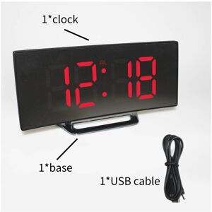 DINAMR (Red) Curved Led Digital Alarm Clock Usb Temperature Mirror Display Snooze Bedsi DINAMR (Red) Curved Led Digital Alarm Clock Usb Temperature Mirror Display Snooze Bedsi