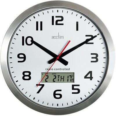 ACCTIM - Radio Controlled Analogue Wall Clock with LCD Display 38cm - Silver ACCTIM - Radio Controlled Analogue Wall Clock with LCD Display 38cm - Silver