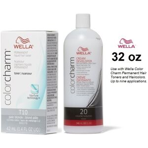 (T10 Pale Blonde + 20 Vol. 32oz) Wella Hair Colour & 20 Volume Developer 32oz (B (T10 Pale Blonde + 20 Vol. 32oz) Wella Hair Colour & 20 Volume Developer 32oz (B