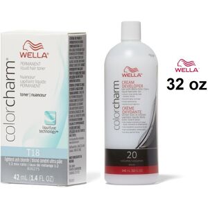 (T18 Lightest Ash Blonde + 20 Vol. 32oz) Wella Hair Colour & 20 Volume Developer (T18 Lightest Ash Blonde + 20 Vol. 32oz) Wella Hair Colour & 20 Volume Developer