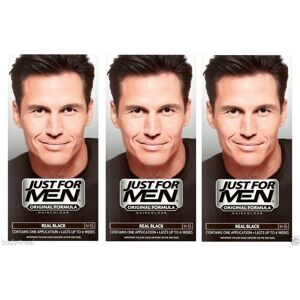 Just for Men Mens Shampoo Hair Colour Real Black H55 Permanent x3 Just for Men Mens Shampoo Hair Colour Real Black H55 Permanent x3