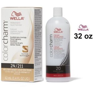 (2N+Dev(Vol.20)32oz) Wella 2N Very Dark Brown Color Charm Permanent Liquid Hairc (2N+Dev(Vol.20)32oz) Wella 2N Very Dark Brown Color Charm Permanent Liquid Hairc