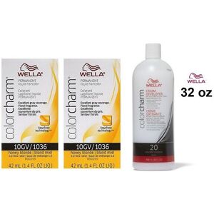 (10GV(2)+Dev(Vol.20)32oz) Wella Color Charm 10GV Honey Blonde Permanent Liquid H (10GV(2)+Dev(Vol.20)32oz) Wella Color Charm 10GV Honey Blonde Permanent Liquid H