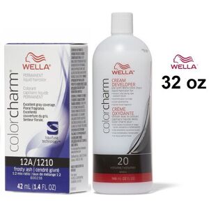 (12A+Dev(Vol.20)32oz) Wella 12A Frosty Ash Color Charm Permanent Liquid Haircolo (12A+Dev(Vol.20)32oz) Wella 12A Frosty Ash Color Charm Permanent Liquid Haircolo