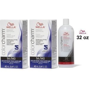 (9A(2)+Dev(Vol.20)32oz) Wella 9A Pale Ash Blonde Color Charm Permanent Liquid Ha (9A(2)+Dev(Vol.20)32oz) Wella 9A Pale Ash Blonde Color Charm Permanent Liquid Ha