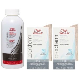 (T10 (2x), Dev (Vol.20) 3.6oz) Wella Color Charm T27 Medium Beige Blonde Permane (T10 (2x), Dev (Vol.20) 3.6oz) Wella Color Charm T27 Medium Beige Blonde Permane