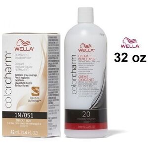 (1N+Dev(Vol.20)32oz) Wella 1N Black Color Charm Permanent Liquid Haircolor (1N+Dev(Vol.20)32oz) Wella 1N Black Color Charm Permanent Liquid Haircolor