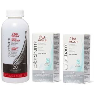 (T28 (2x), Dev (Vol.20) 3.6oz) Wella Color Charm T27 Medium Beige Blonde Permane (T28 (2x), Dev (Vol.20) 3.6oz) Wella Color Charm T27 Medium Beige Blonde Permane