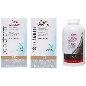 (T35 (2x), Dev (Vol.20) 3.6oz) Wella Color Charm T27 Medium Beige Blonde Permane (T35 (2x), Dev (Vol.20) 3.6oz) Wella Color Charm T27 Medium Beige Blonde Permane