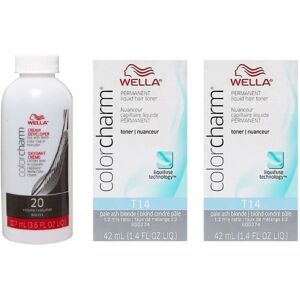 (T14+T14+Dev (Vol. 20) 3.6oz) Wella Color Charm T28 Natural Blonde Permanent Liq (T14+T14+Dev (Vol. 20) 3.6oz) Wella Color Charm T28 Natural Blonde Permanent Liq