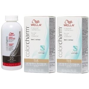 (T15+T15+Dev (Vol. 20) 3.6oz) Wella Color Charm T10 Pale Blonde Permanent Liquid (T15+T15+Dev (Vol. 20) 3.6oz) Wella Color Charm T10 Pale Blonde Permanent Liquid