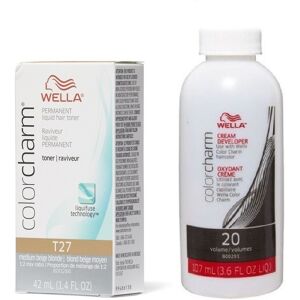 (T27 + Dev (Vol. 20) 3.6oz) Wella Color Charm T28 Natural Blonde Permanent Liqui (T27 + Dev (Vol. 20) 3.6oz) Wella Color Charm T28 Natural Blonde Permanent Liqui