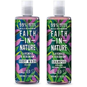 Faith In Nature Lavender and Geranium Shampoo and Shower Gel Duo Pack Vegan Faith In Nature Lavender and Geranium Shampoo and Shower Gel Duo Pack Vegan