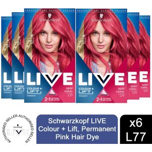 Schwarzkopf LIVE Colour + Lift Permanent Hair Dye Deep Coral L77, 6pk Schwarzkopf LIVE Colour + Lift Permanent Hair Dye Deep Coral L77, 6pk