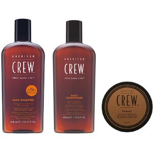 American Crew Daily Moisturizing Shampoo 450ml, Conditioner 450ml and Pomade 50g American Crew Daily Moisturizing Shampoo 450ml, Conditioner 450ml and Pomade 50g