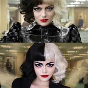 Unbranded Cruella Devil Cosplay Wig Half Black And White For Women Cosplay Supply,short Wa Unbranded Cruella Devil Cosplay Wig Half Black And White For Women Cosplay Supply,short Wa