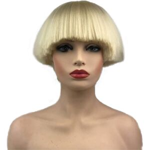 Aimole Short Yaki Straight Synthetic Wigs Blonde Mushroom Head Wig Bowl haircut Aimole Short Yaki Straight Synthetic Wigs Blonde Mushroom Head Wig Bowl haircut