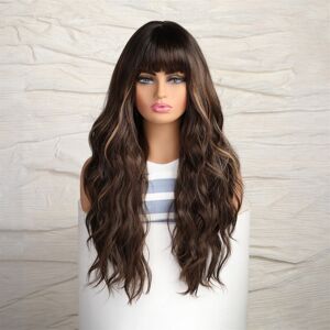 Unbranded Long Curly Brown Hair Wig Natural and Voluminous Wavy Curls with Fringes Women's Unbranded Long Curly Brown Hair Wig Natural and Voluminous Wavy Curls with Fringes Women's