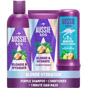 Aussie Blonde Hydration Vegan Purple Shampoo, Conditioner And 3 Minute Miracle H Aussie Blonde Hydration Vegan Purple Shampoo, Conditioner And 3 Minute Miracle H