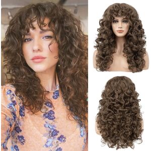 Flufymooz Curly Wig with Bangs for Black Women 20 Inch Chestnut Brown Curly Gorg Flufymooz Curly Wig with Bangs for Black Women 20 Inch Chestnut Brown Curly Gorg