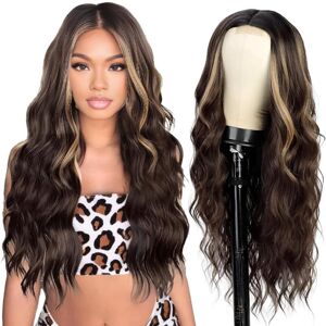 Unbranded Women's Long Wavy Wig 26 Inch Synthetic Highlight Brown Blonde Glueless Natural Unbranded Women's Long Wavy Wig 26 Inch Synthetic Highlight Brown Blonde Glueless Natural