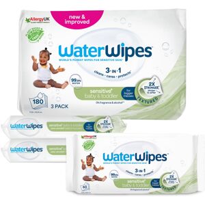 WaterWipes Sensitive+ Baby & Toddler Wipes, 180 Count (3 Packs), 3-In-1 Cleans, WaterWipes Sensitive+ Baby & Toddler Wipes, 180 Count (3 Packs), 3-In-1 Cleans,
