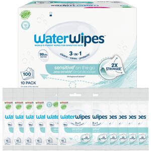 WaterWipes Sensitive+ On The Go Wipes, 100 Count (10 Packs), 3-In-1 Cleans, Care WaterWipes Sensitive+ On The Go Wipes, 100 Count (10 Packs), 3-In-1 Cleans, Care