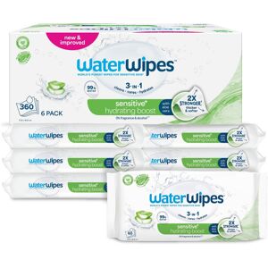 WaterWipes Sensitive+ Hydrating Boost Wipes, 360 Count (6 Packs), 3-In-1 Cleans, WaterWipes Sensitive+ Hydrating Boost Wipes, 360 Count (6 Packs), 3-In-1 Cleans,