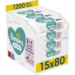 Pampers Sensitive Baby Wipes 15 Packs of 80 Wipes = 1200 Baby Wet Wipes, Unscent Pampers Sensitive Baby Wipes 15 Packs of 80 Wipes = 1200 Baby Wet Wipes, Unscent