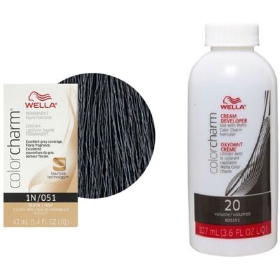 (1N + Developer (Vol. 20) 3.6oz ) Wella Color Charm Permanent Liquid Haircolor (1N + Developer (Vol. 20) 3.6oz ) Wella Color Charm Permanent Liquid Haircolor