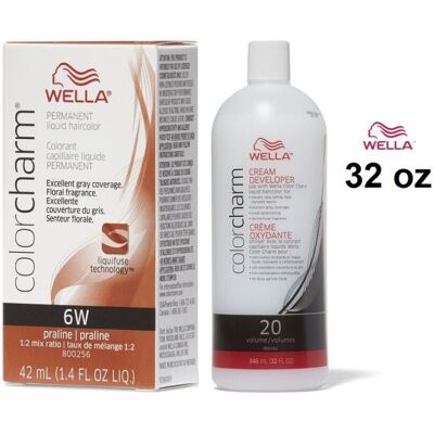 (6W + Developer (Vol. 20) 32oz) 6W Praline Wella Color Charm Permanent Haircolor (6W + Developer (Vol. 20) 32oz) 6W Praline Wella Color Charm Permanent Haircolor