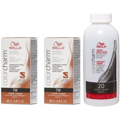 (7W + 7W+Developer (Vol. 20) 3.6oz) 7W Caramel Wella Color Charm Permanent Hairc (7W + 7W+Developer (Vol. 20) 3.6oz) 7W Caramel Wella Color Charm Permanent Hairc