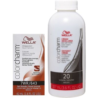 (7WR + Developer (Vol. 20) 3.6oz) 7WR Tan Blonde Wella Color Charm Permanent Hai (7WR + Developer (Vol. 20) 3.6oz) 7WR Tan Blonde Wella Color Charm Permanent Hai