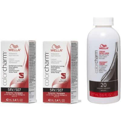 (5RV + 5RV + Developer (Vol. 20) 3.6oz) 5RV Burgundy Wella Color Charm Permanent (5RV + 5RV + Developer (Vol. 20) 3.6oz) 5RV Burgundy Wella Color Charm Permanent