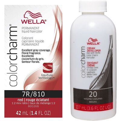 (7R + Developer (Vol. 20) 3.6oz) 7R Red Wella Color Charm Permanent Haircolor (7R + Developer (Vol. 20) 3.6oz) 7R Red Wella Color Charm Permanent Haircolor