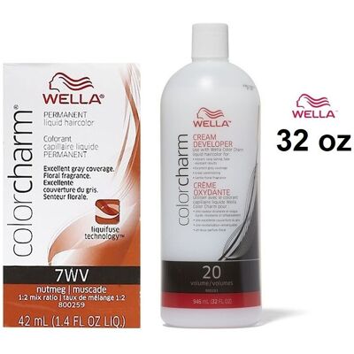 (7WV + Developer (Vol. 20) 32oz) 7WV Nutmet Wella Color Charm Permanent Haircolo (7WV + Developer (Vol. 20) 32oz) 7WV Nutmet Wella Color Charm Permanent Haircolo