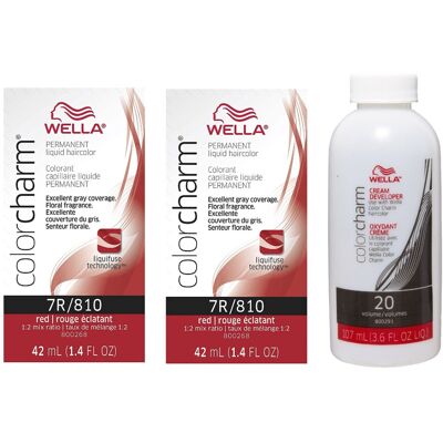 (7R + 7R + Developer (Vol. 20) 3.6oz) 7R Red Wella Color Charm Permanent Haircol (7R + 7R + Developer (Vol. 20) 3.6oz) 7R Red Wella Color Charm Permanent Haircol
